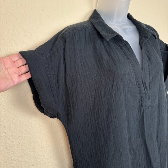 J Crew 100% Cotton Short-sleeve Gauze Popover Dress With Pockets Size L Black - Picture 2 of 9